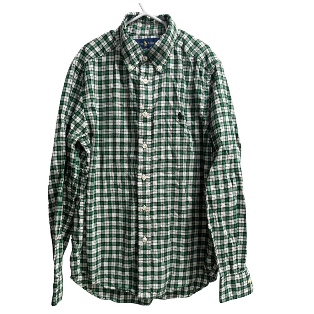 Polo Ralph Lauren Boys Button Down Shirt, Size‎ Medium (10-12), Green, Plaid